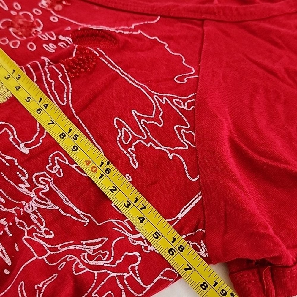 Bella Carra Graphic Tee Women's Large Red Floral Sequin Y2K Boho Embroidered - Picture 6 of 10